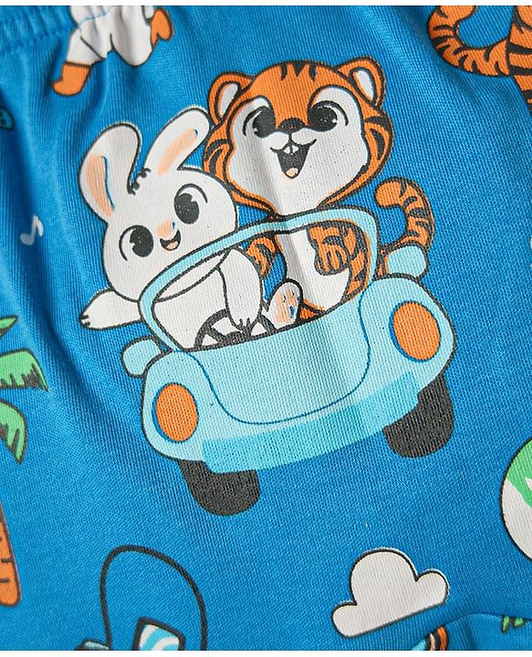 Babyhug Cotton Knit Full Length Diaper Leggings With Stripes & Animal Print Pack Of 3 - Orange Blue & Light Blue