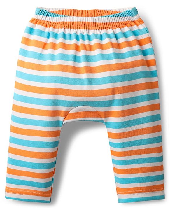 Babyhug Interlock Knit Full Length Diaper Leggings With Stripes Animals & Stars Print Pack Of 3 - Orange Light blue & White
