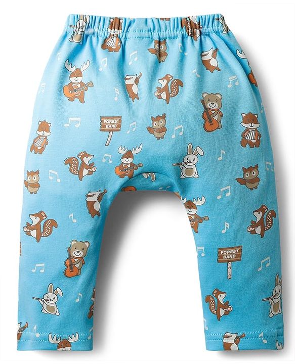 Babyhug Interlock Knit Full Length Diaper Leggings With Stripes Animals & Stars Print Pack Of 3 - Orange Light blue & White