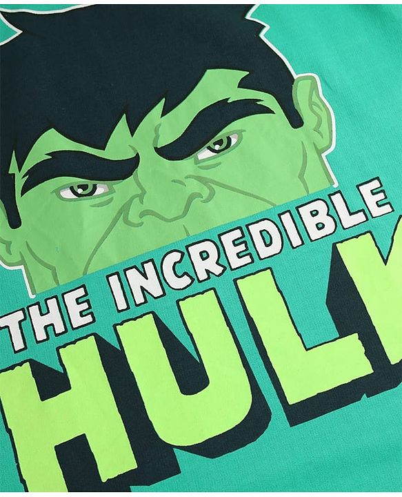 Pine Kids Marvel Single Jersey Knit Drop Shoulder Half Sleeves Oversized T-Shirt with Hulk Graphics - Green