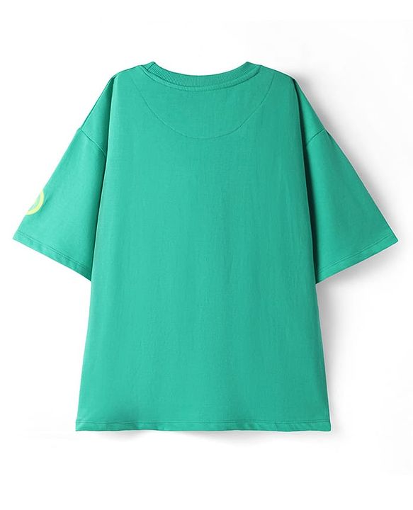 Pine Kids Marvel Single Jersey Knit Drop Shoulder Half Sleeves Oversized T-Shirt with Hulk Graphics - Green