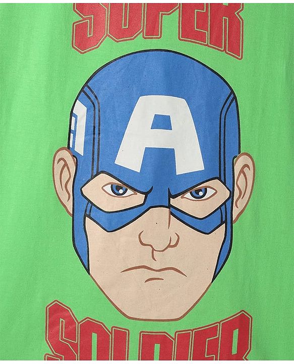 Pine Kids Marvel Single Jersey Knit Half Sleeves Shorts Night Suit With Captain America Graphics - Green