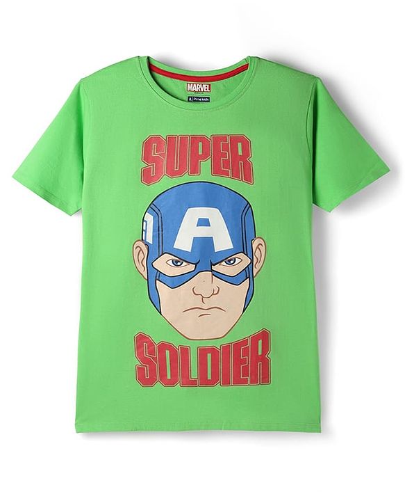 Pine Kids Marvel Single Jersey Knit Half Sleeves Shorts Night Suit With Captain America Graphics - Green
