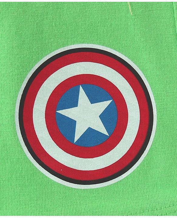 Pine Kids Marvel Single Jersey Knit Half Sleeves Shorts Night Suit With Captain America Graphics - Green
