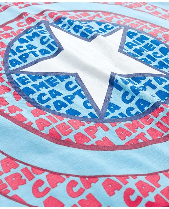 Pine Kids Marvel Single Jersey Knit Full Sleeves Night Suit With Captain America Print - Light Blue
