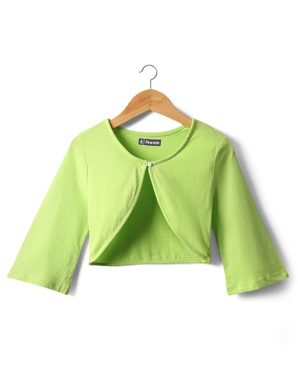 Pine Kids Cotton Knit Full Sleeves Tiered Frock With Jacket & Polka Dot Print - Pink & Lime Green