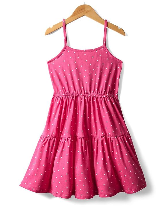 Pine Kids Cotton Knit Full Sleeves Tiered Frock With Jacket & Polka Dot Print - Pink & Lime Green