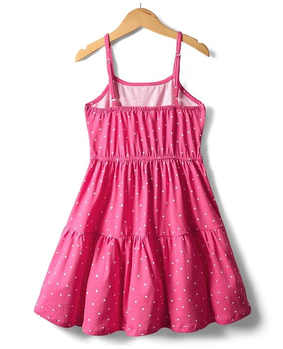 Pine Kids Cotton Knit Full Sleeves Tiered Frock With Jacket & Polka Dot Print - Pink & Lime Green