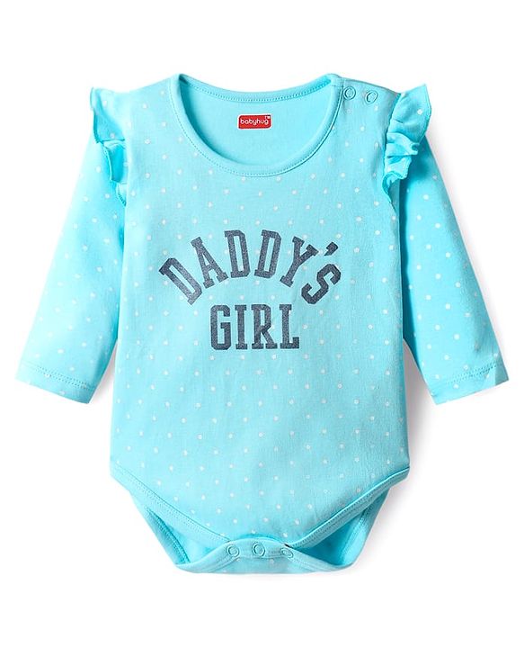 Babyhug 100% Cotton Interlock Knit Full Sleeve Onesie with Daddy's Girl Print - Light Blue
