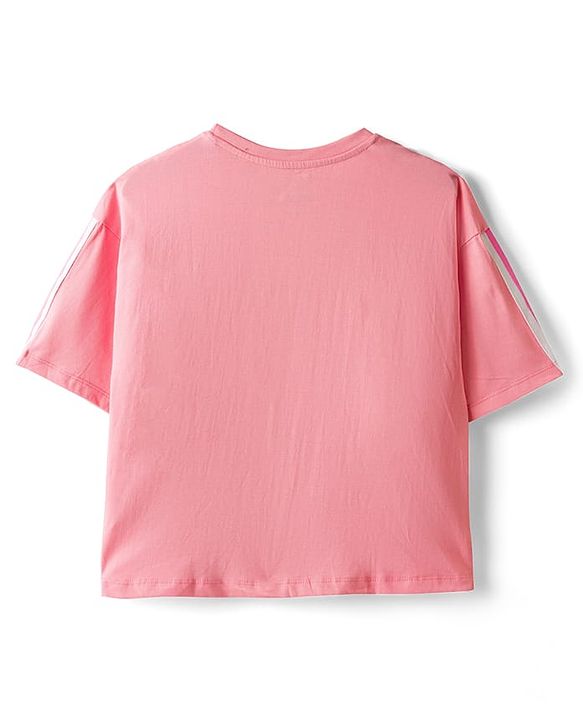 Pine Kids Disney Single Jersey Knit Oversized Drop Shoulder Half Sleeves T-Shirts & Skirt Set with Minnie Mouse Graphics - Pink & Blue
