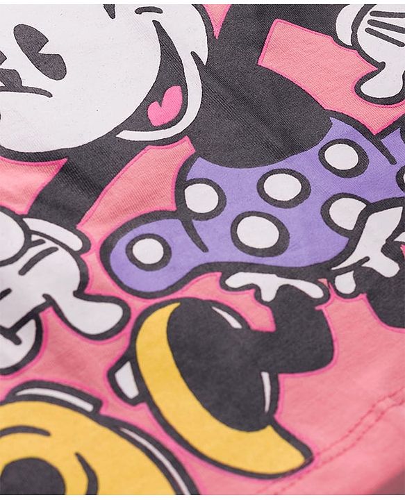 Pine Kids Disney Single Jersey Knit Oversized Drop Shoulder Half Sleeves T-Shirts & Skirt Set with Minnie Mouse Graphics - Pink & Blue