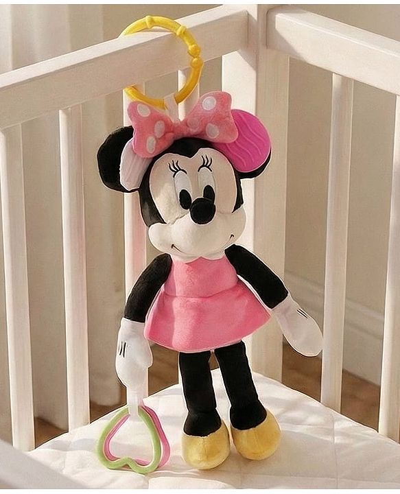 Babyhug Disney Minnie Mouse Activity Plush Hanging Toy with Teether, Rattle & Crinkle Ear| Toy for Crib, Stroller & Car Seat| Supports Sensory Development| BIS Certified - Height 29 cm