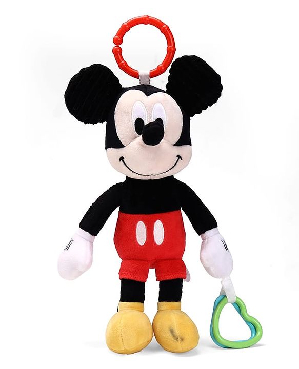 Babyhug Disney Mickey Mouse Activity Plush Hanging Toy with Teether, Rattle & Crinkle Ear| Toy for Crib, Stroller & Car Seat| Supports Sensory Development| BIS Certified - Height 30 cm