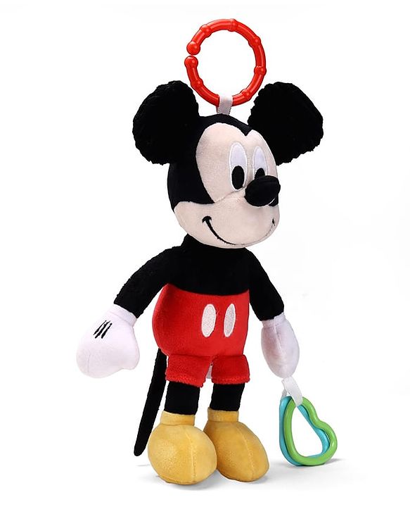 Babyhug Disney Mickey Mouse Activity Plush Hanging Toy with Teether, Rattle & Crinkle Ear| Toy for Crib, Stroller & Car Seat| Supports Sensory Development| BIS Certified - Height 30 cm