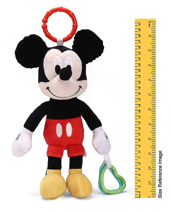 Babyhug Disney Mickey Mouse Activity Plush Hanging Toy with Teether, Rattle & Crinkle Ear| Toy for Crib, Stroller & Car Seat| Supports Sensory Development| BIS Certified - Height 30 cm