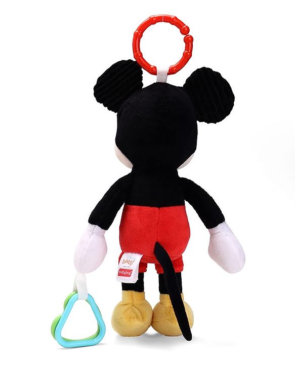 Babyhug Disney Mickey Mouse Activity Plush Hanging Toy with Teether, Rattle & Crinkle Ear| Toy for Crib, Stroller & Car Seat| Supports Sensory Development| BIS Certified - Height 30 cm