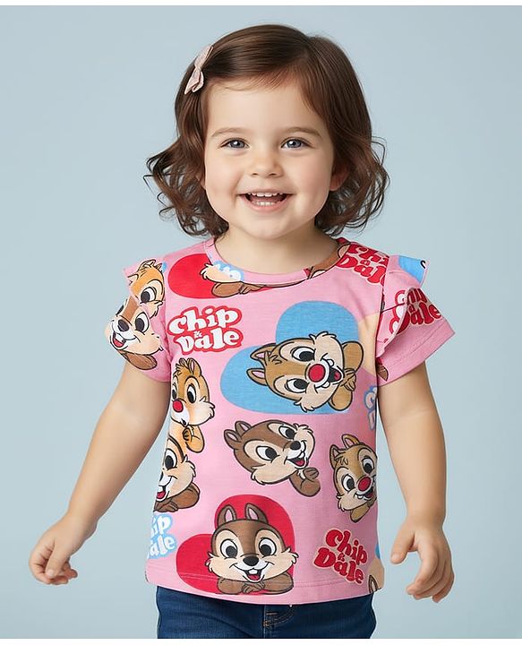 Babyhug Disney Single Jersey Knit Half Sleeves T-Shirt with Chip n Dale Graphics - Pink