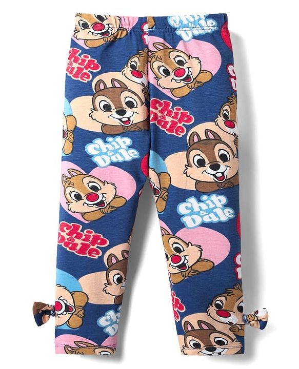 Babyhug Disney Lycra Knit Full Length Leggings with Chip n Dale Graphics & Bow Applique - Navy Blue