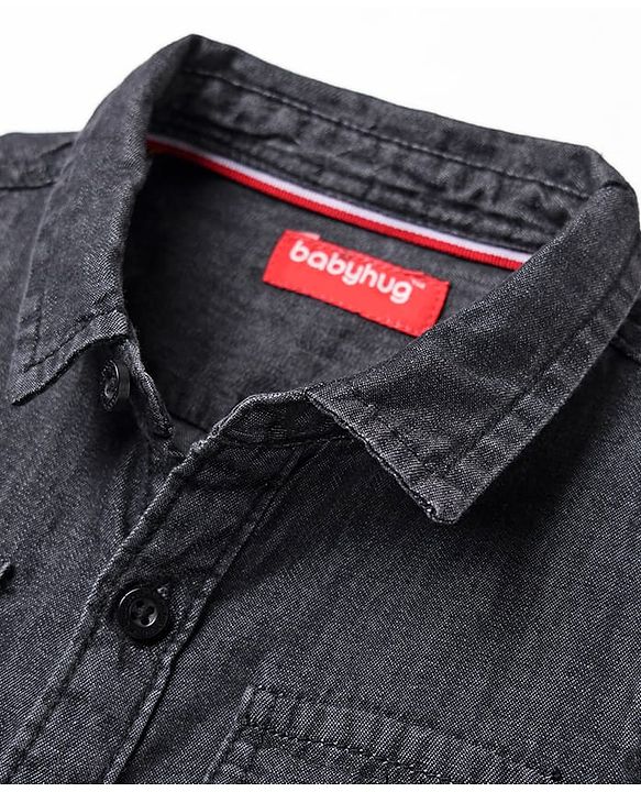 Babyhug Cotton Woven Half Sleeve Denim Washed Shirt - Black