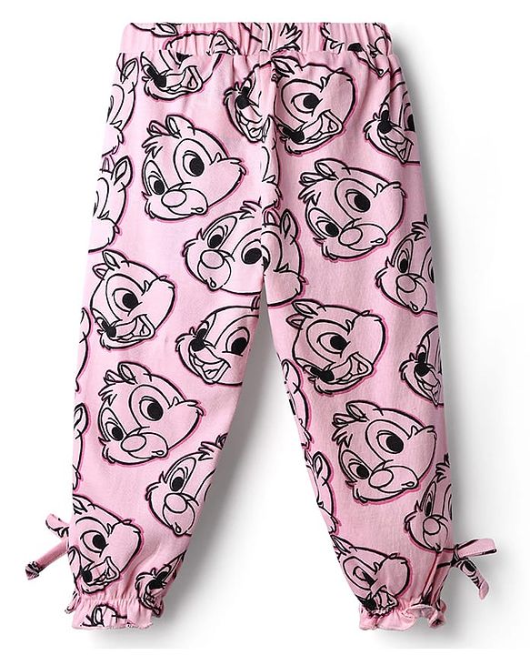 Babyhug Disney Terry Knit Full Length Lounge Pant with Chip n Dale Graphics & Bow Applique - Pink