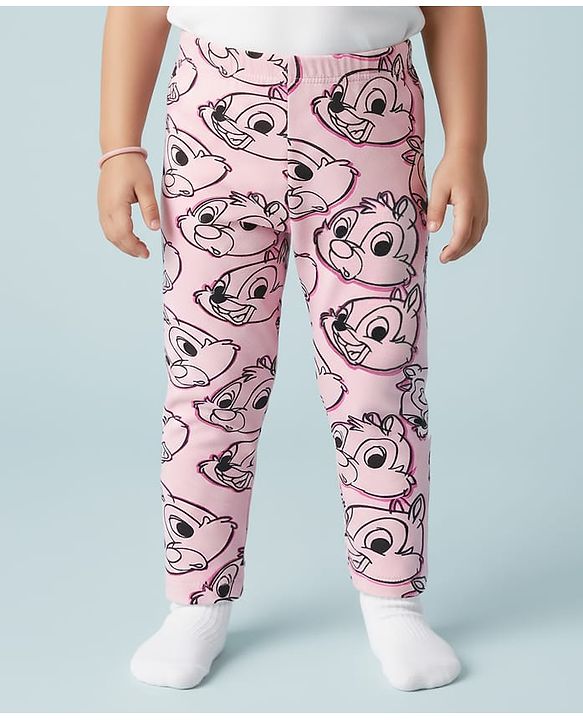 Babyhug Disney 100% Cotton Full Length Leggings With Chip N Dale Print - Pink