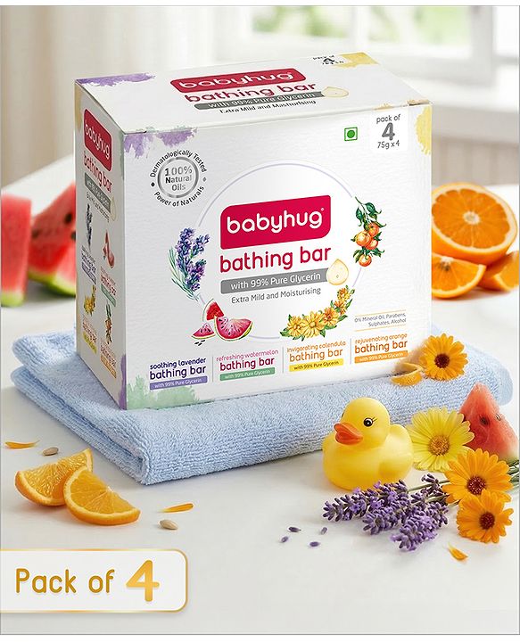 Babyhug Hydrating Bathing Bars with 99% Pure Glycerin & Coconut Oil 75 g -Pack of 4