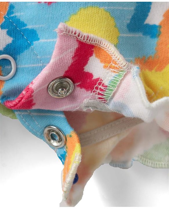 Babyhug 100% Cotton Knit Frill Sleeves Romper With Floral Print - Multicolor
