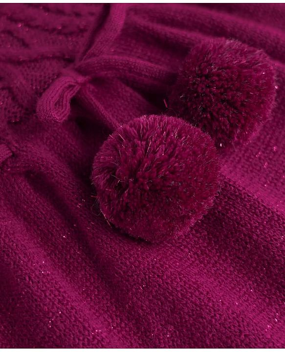 Babyhug Sweater Knit Full Sleeves Woollen Dress with Cable Knit Design - Burgandy
