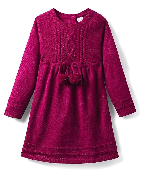 Babyhug Sweater Knit Full Sleeves Woollen Dress with Cable Knit Design - Burgandy
