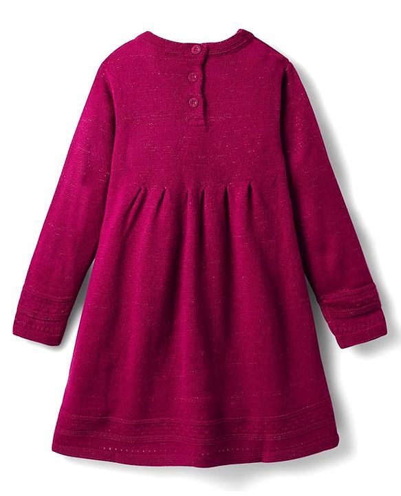 Babyhug Sweater Knit Full Sleeves Woollen Dress with Cable Knit Design - Burgandy