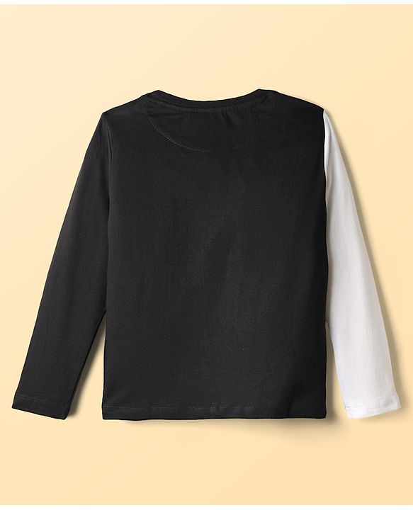 Pine Kids Marvel Single Jersey Knit Full Sleeves Cut & Sew T-Shirt with Spider Man Graphics - Black & White