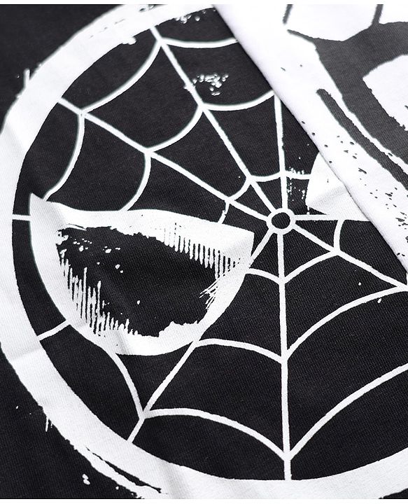 Pine Kids Marvel Single Jersey Knit Full Sleeves Cut & Sew T-Shirt with Spider Man Graphics - Black & White