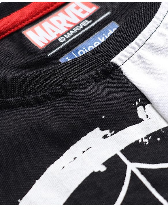 Pine Kids Marvel Single Jersey Knit Full Sleeves Cut & Sew T-Shirt with Spider Man Graphics - Black & White