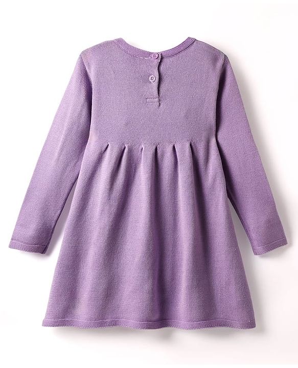 Babyhug Full Sleeves Sweater Knit Woollen Dress With Floral Design - Lilac