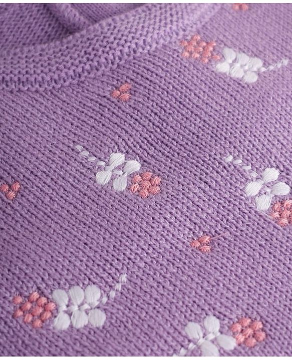 Babyhug Full Sleeves Sweater Knit Woollen Dress With Floral Design - Lilac