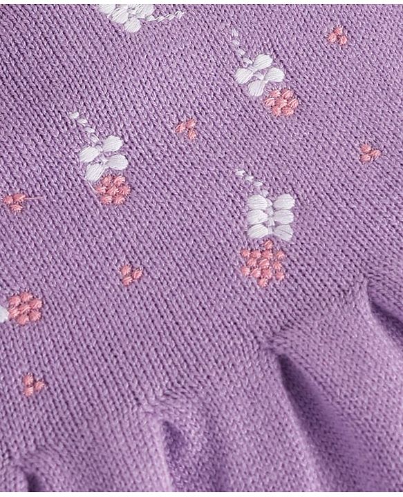Babyhug Full Sleeves Sweater Knit Woollen Dress With Floral Design - Lilac