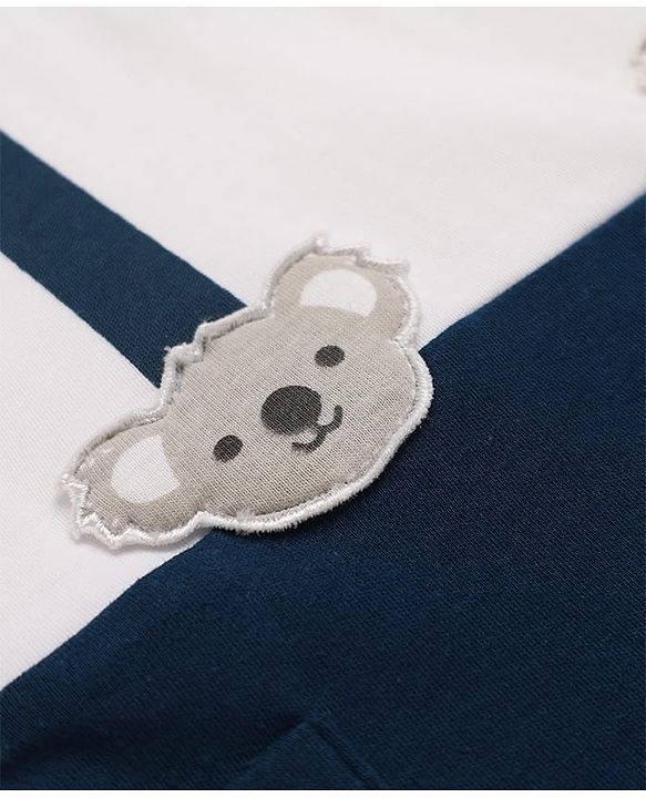 Babyhug 100% Cotton Interlock Knit Half Sleeves Collared Romper with Koala Patch - Navy Blue