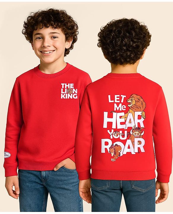Pine Kids Disney Full Sleeves Sweatshirt With Front And Back Lion King Graphics - Red