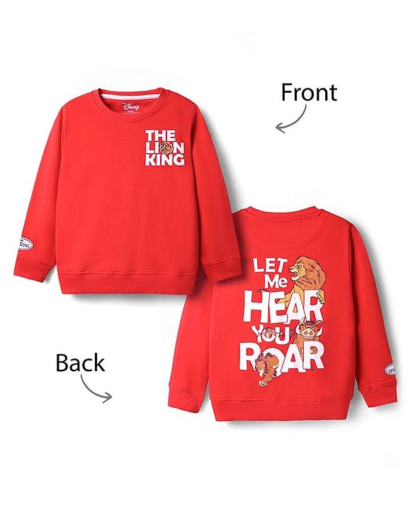 Pine Kids Disney Full Sleeves Sweatshirt With Front And Back Lion King Graphics - Red