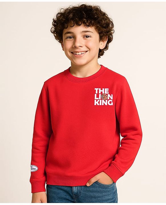 Pine Kids Disney Full Sleeves Sweatshirt With Front And Back Lion King Graphics - Red
