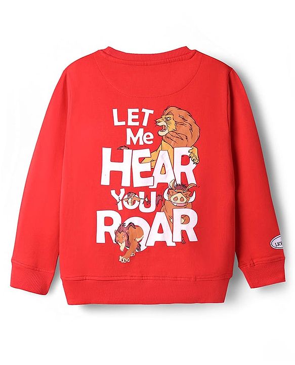 Pine Kids Disney Full Sleeves Sweatshirt With Front And Back Lion King Graphics - Red