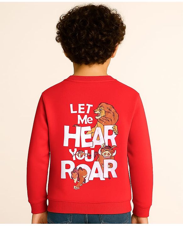 Pine Kids Disney Full Sleeves Sweatshirt With Front And Back Lion King Graphics - Red