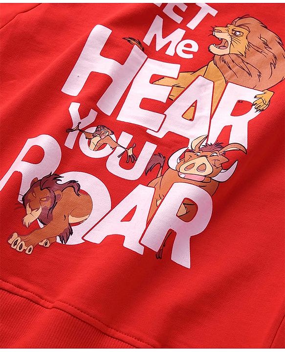 Pine Kids Disney Full Sleeves Sweatshirt With Front And Back Lion King Graphics - Red