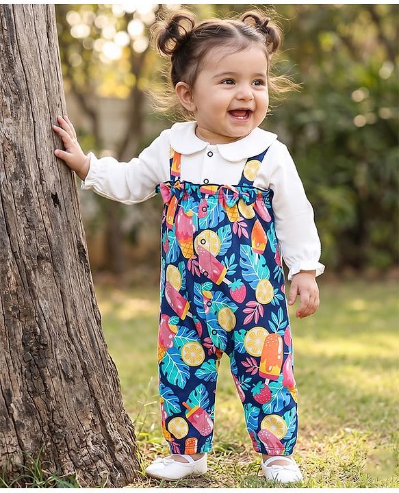 Babyhug 100% Cotton Interlock Knit Full Sleeves Romper with Tropical Theme Print - Multicolor
