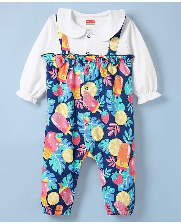 Babyhug 100% Cotton Interlock Knit Full Sleeves Romper with Tropical Theme Print - Multicolor