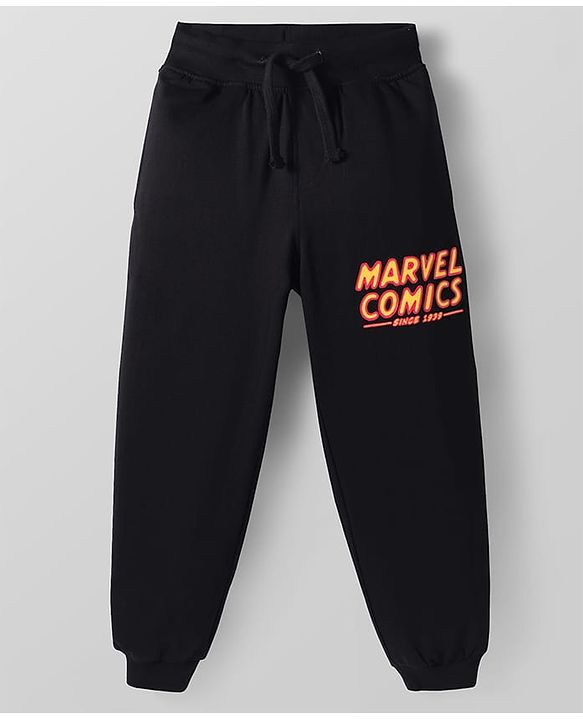 Pine Kids Marvel Single Jersey Knit Half Drop Sleeve Oversized T-Shirt & Track Pant Set with Avengers Graphic - Black