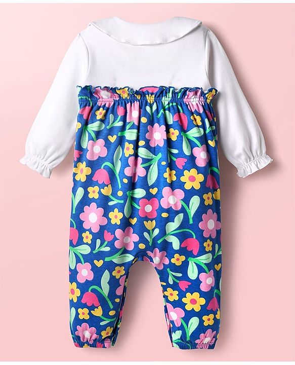 Babyhug 100% Cotton Interlock Knit Full Sleeves Romper with Floral Print - Multicolor