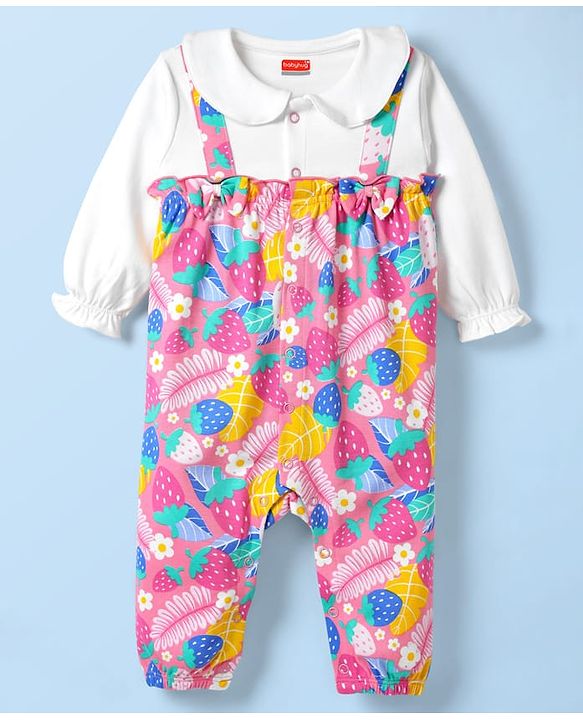 Babyhug 100% Cotton Interlock Knit Full Sleeves Romper with Tropical Theme Print - Multicolor