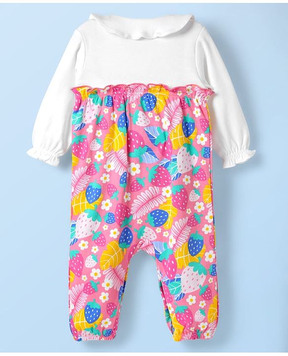 Babyhug 100% Cotton Interlock Knit Full Sleeves Romper with Tropical Theme Print - Multicolor