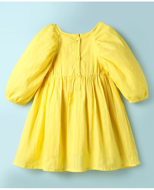 Babyhug Cotton Knit Full Balloon Sleeves Solid Frock With Sunflower Sling Bag - Yellow